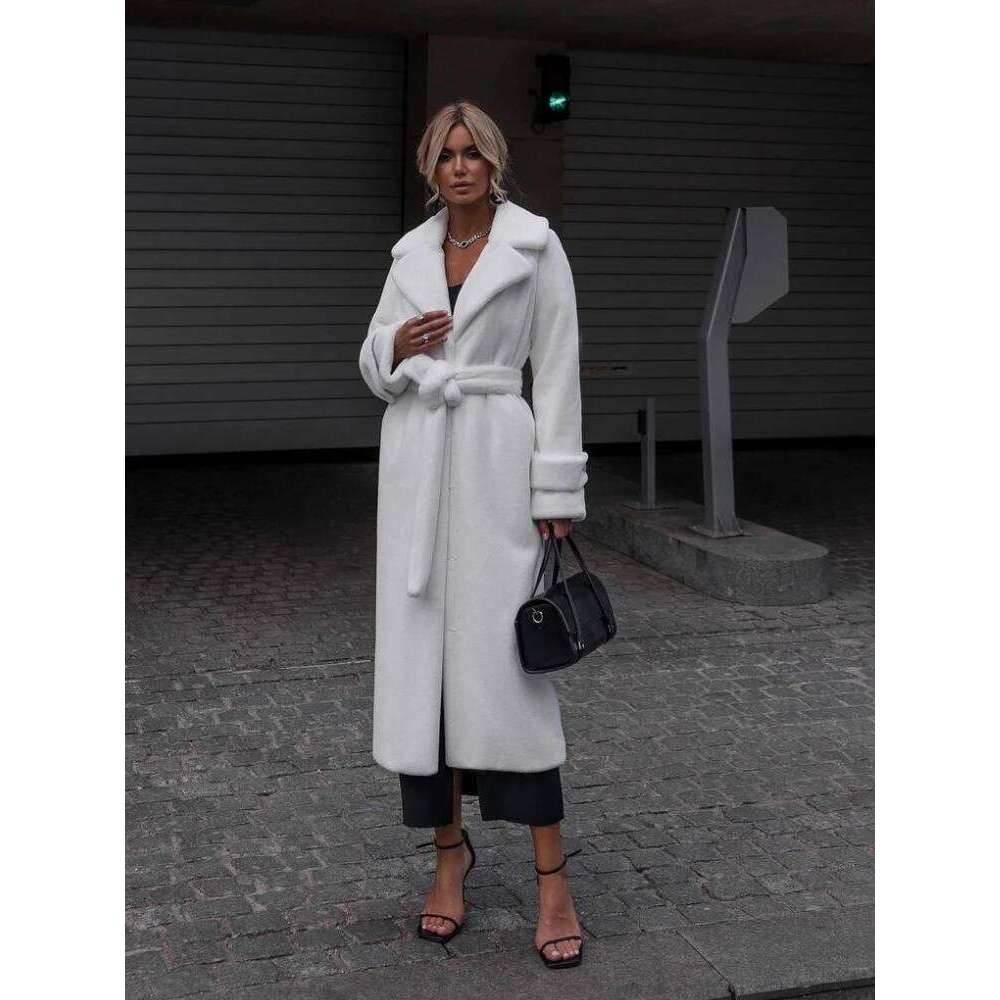 Manteau en fausse fourrure pour femme, pardessus trench en fausse fourrure de lapin double face, veste longue en fourrure avec doublure en cachem