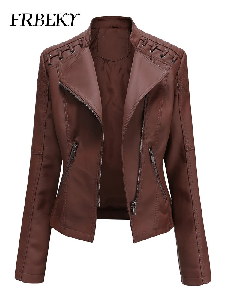 Spring Autumn Short Section Long Sleeve Zipper Jacket Slim Faux Leather Jacket Casual Solid Color Fashion Jacket Loose Outwear 250614