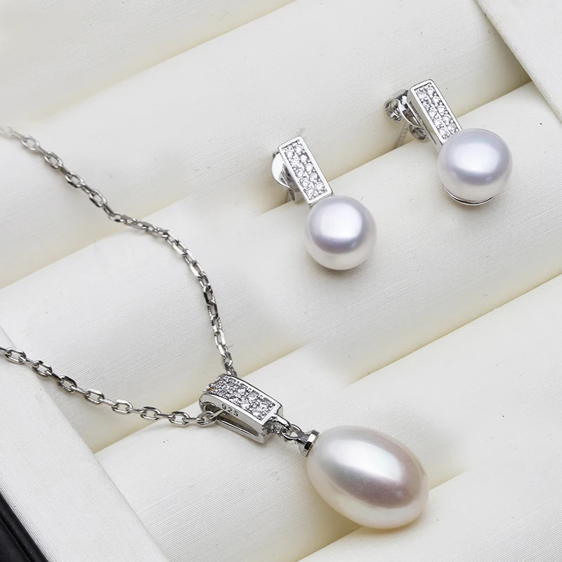 Ensemble collier et boucles d'oreilles en perles d'eau douce naturelles pour femmes, ensemble de bijoux tendance en argent 925, cadeau de fête de