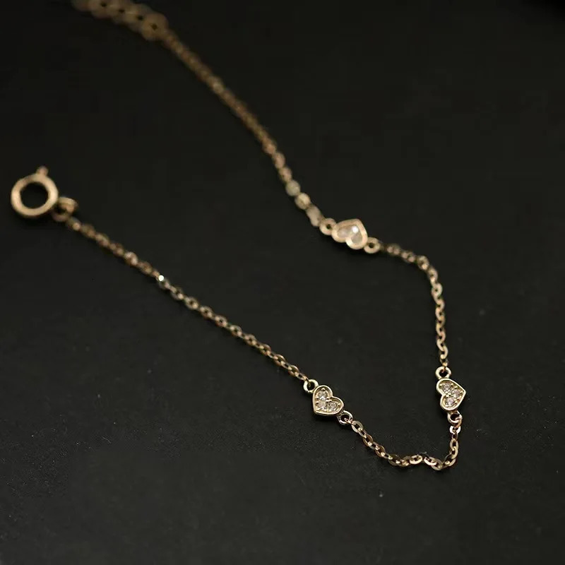 S925 Sterling Silver Electroplated 14k Small Heart Zircon Bracelet Women Fashion Versatile Wedding Jewelry 250613