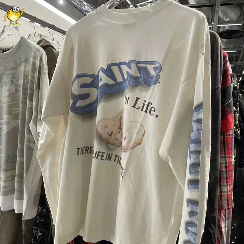 Vintage Washed SAINT Long Sleeve T Shirt Men Woman Fashion Best Quality Oversize Tops Tee Cotton Streetwear T261019