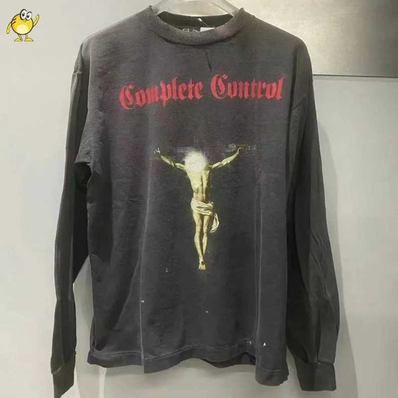High Street Vintage Saint Long Sleeve T-shirt Men Woman Best Quality Casual Oversize Tops Tee 2025 New Washed Do Old T261019