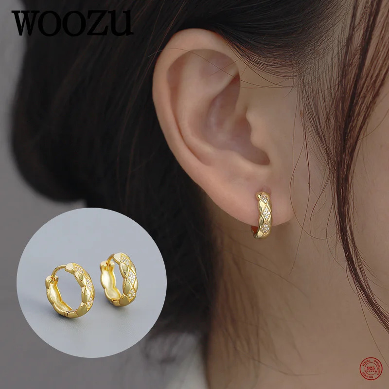 WOOZU Real 925 Sterling Silver Vintage Simple Round Ear Bone Hoop Earrings for Women Statement Elegant Fine 18k Gold Jewelry ins 250612