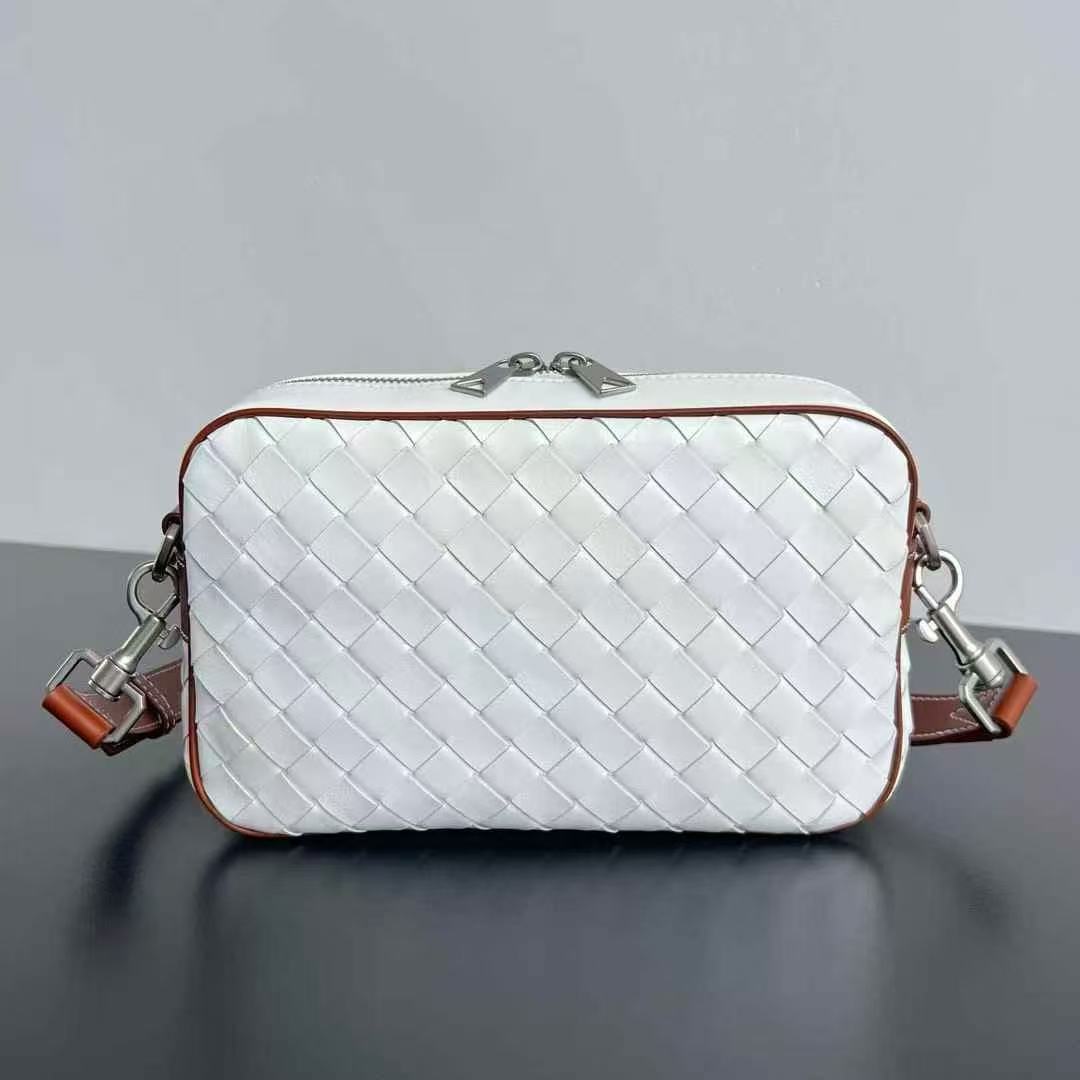 2024 New Woven Crossbody Bag - Cowhide Double Zipper Camera Bag Men's trendy commuter shoulder bag
