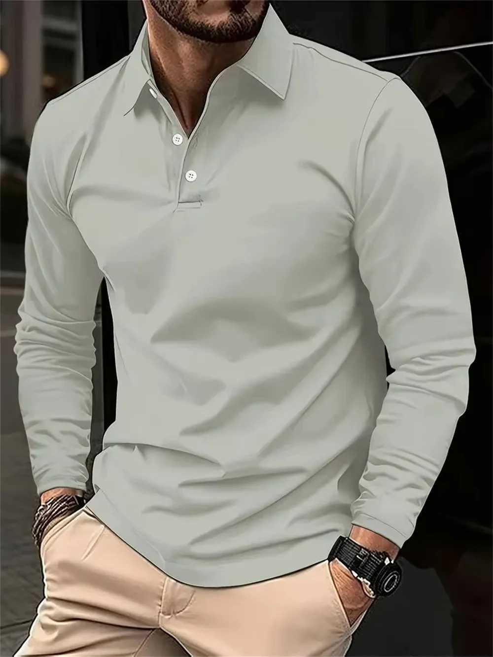 Mens Spring and Autumn Casual Breathable Comfortable Polo Shirt Hot Selling Fashion Mens Business Long Sleeve T-Shirt W250616
