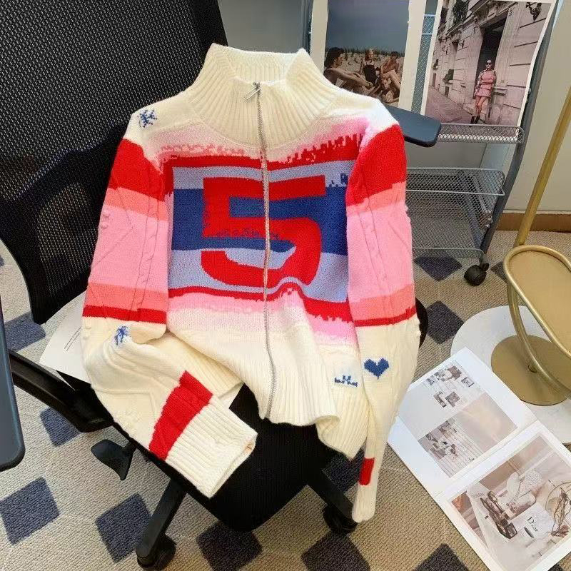 Designer Automne / Veste d'hiver Couleur Couleur en tricot à fermeture éclair en tricot à glissière Style court 2025 Nouvelle veste de pull