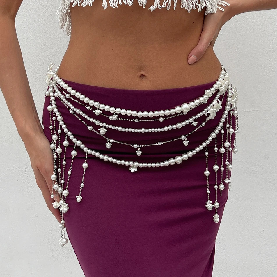Ingemark Elegant Pearl Long Filk Perles de taille Chaîne Femme Summer Bikini Sexy Belly Body Body Bielry Robe Decoration 250612