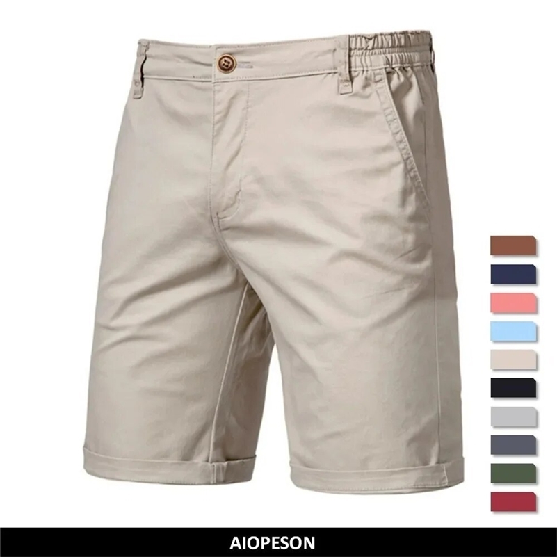 AIOPESON Summer 100 Cotton Solid Shorts Men High Quality Casual Business Social Elastic Waist 10 Colors Beach y250603