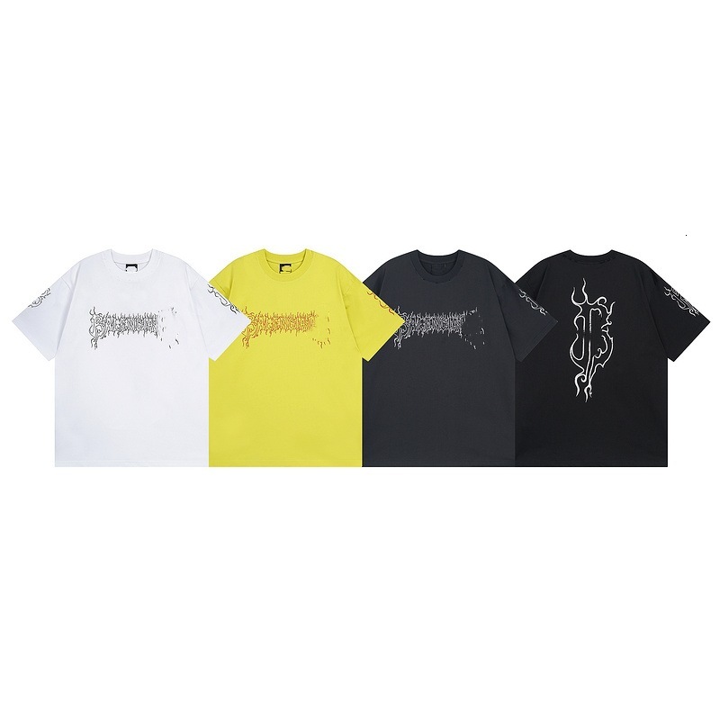 2025 New Flame Letter Destruction Print Short Sleeve Casual Plus Size Couple T-Shirt