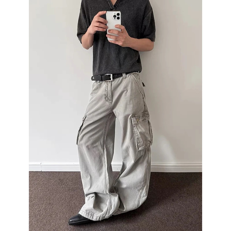 Jeans Baggy Grey Mens esthétique Pantalon de cargaison de cowboy surdimension