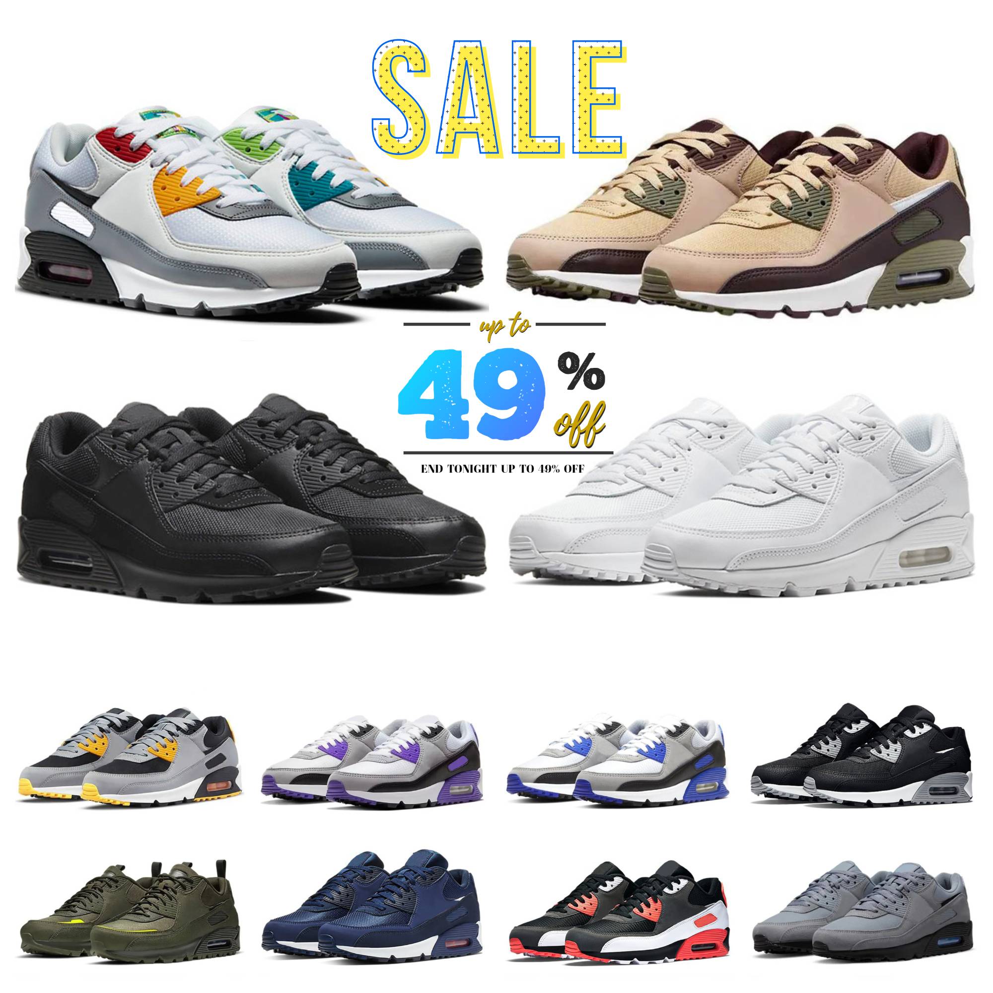 Designer Men 90 Running Sports Shoes 90s Triple White Black Red 90s Wolf Grey Polka Dot Total Orange Laser Blue Runner Hyper Grape Royal Women Outdo