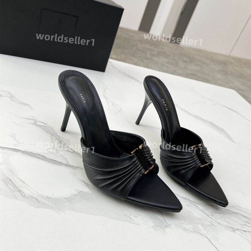 Top Babylone Mule Summer Sandals Ruched Leather women High Heels sandals pumps pump open toe 35-41