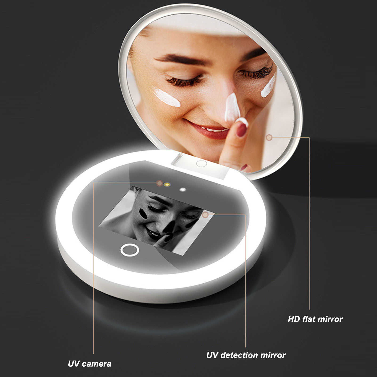 Luxury UV Mirror Sunscreen Testing Camera maquillaje With Light 2X Magnification Travel Makeup 3.5In Pocket Size L M250616 Free Shipping