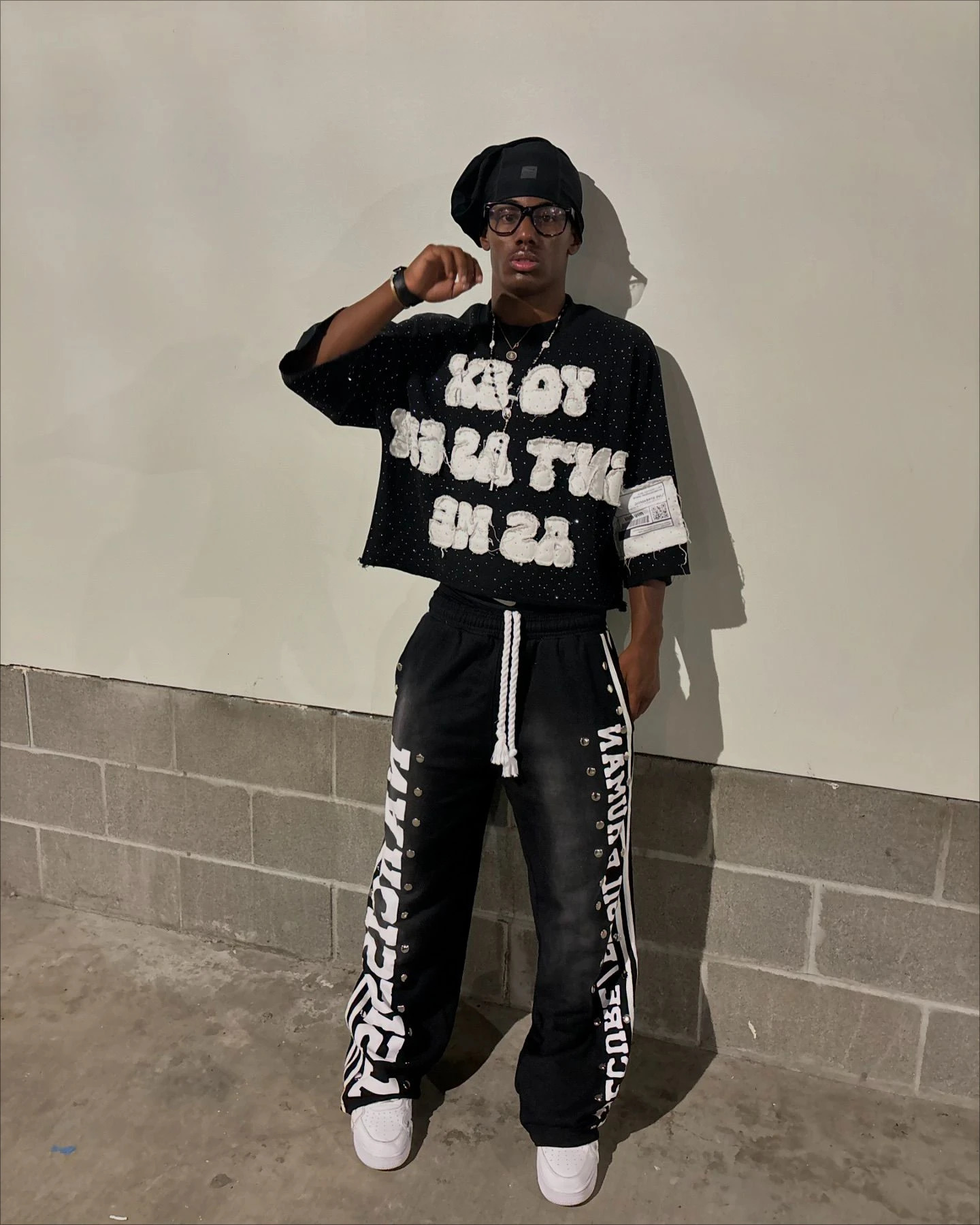 Streetwear Y2k Mens Two Piece Hip Hop Letter Patchwork Oversized Tshirt Retro Striped Sweatpants Baggy Casual Sportswear Clothes 250614