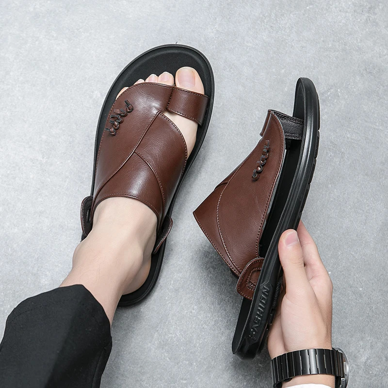 Summer Business Mens Leather Sandals Soft Comfortable Non-Slip Slippers Flip Flops Formal Outdoor Beach Shoes Platform Casual 250612