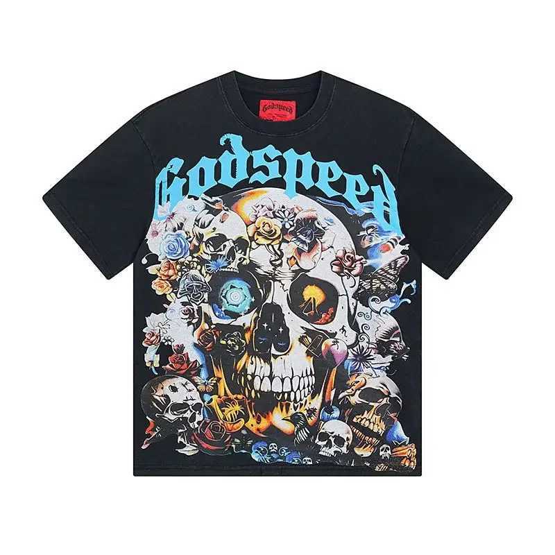 2025 New American Godspeed Washed Old School Rock Casual Short Sleeve T-Shirt for Men Retro High Quality Trend H250616