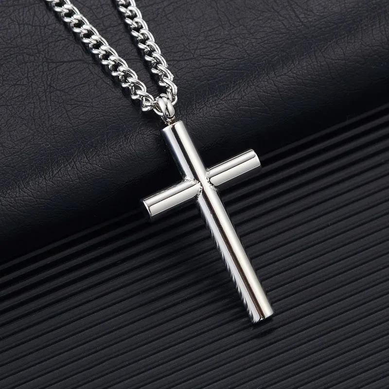 XUNYUE Stainless Steel Smooth Cross Pendant Necklace for Men Simple Geometric Religious Style Steel Personality Pendant250616