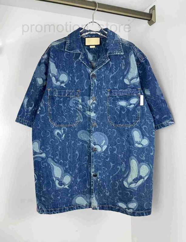 Men's Casual Shirts Designer designer High Quality Denim Shirt Printed Pattern Button Down Summer Sports Short Sleeve Top ERH9 GTI3