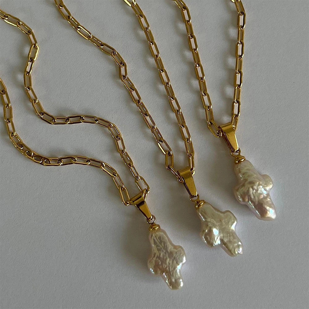 Collier de croix de perles naturelle baroque pour femmes blancs noirs pendants chaîne liaison colle en acier inoxydable bijoux 250616