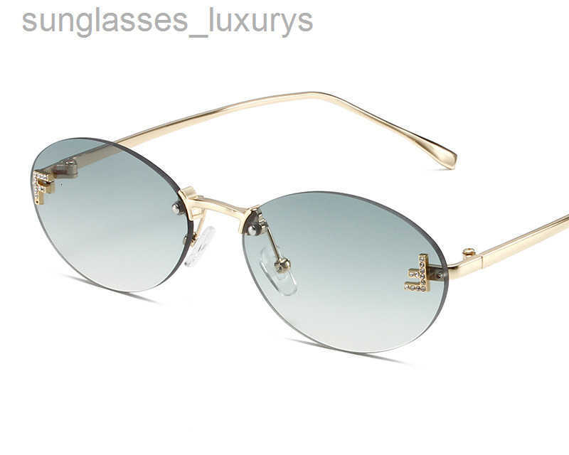 Designer glasses Elliptical frame sunglasses featuring new fashion personality F letter dot diamond sunglasses 7453 36L7