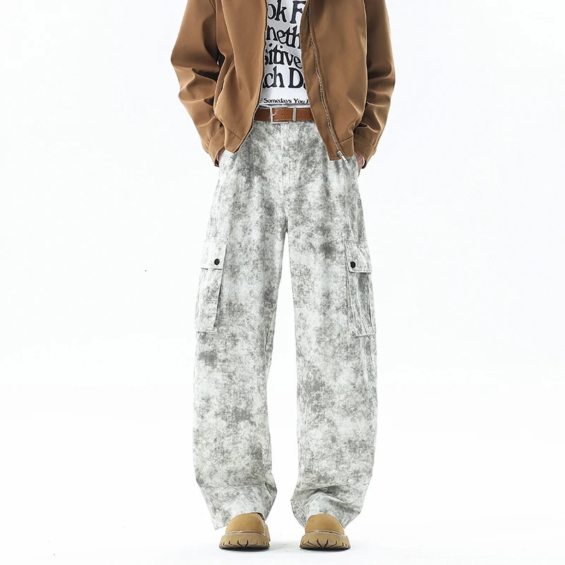 Y2k Harajuku Cargo Pants Man Cotton Plus Size Streetwear Pants Four Seasons Oversize Men Trousers Tie-Dye Baggy Pants 250616