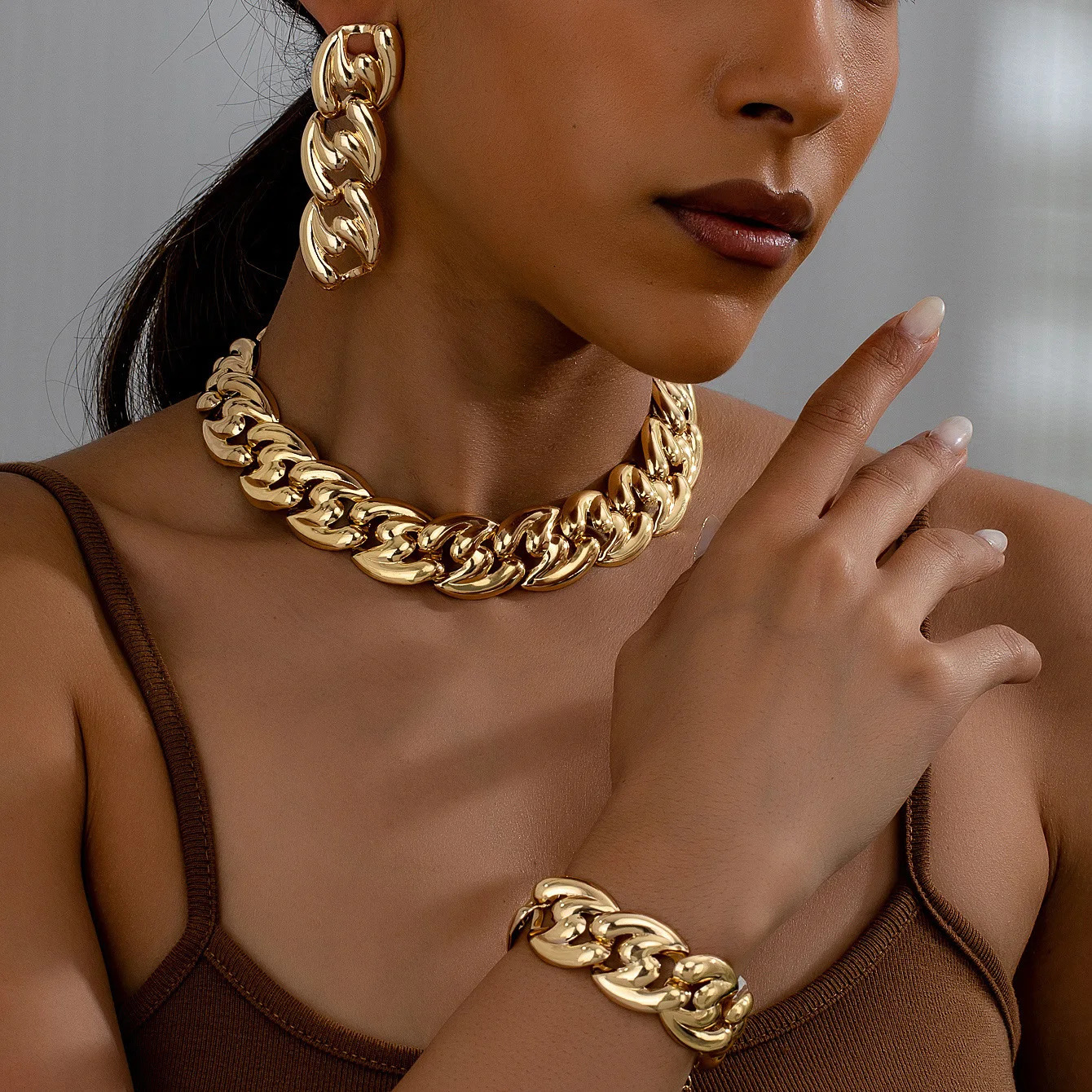 Collier de boucles d'oreilles de style punk Bracelet Ensemble de bijoux de mode simple ACCESSOIRES DE CADEAU PARTY 250617