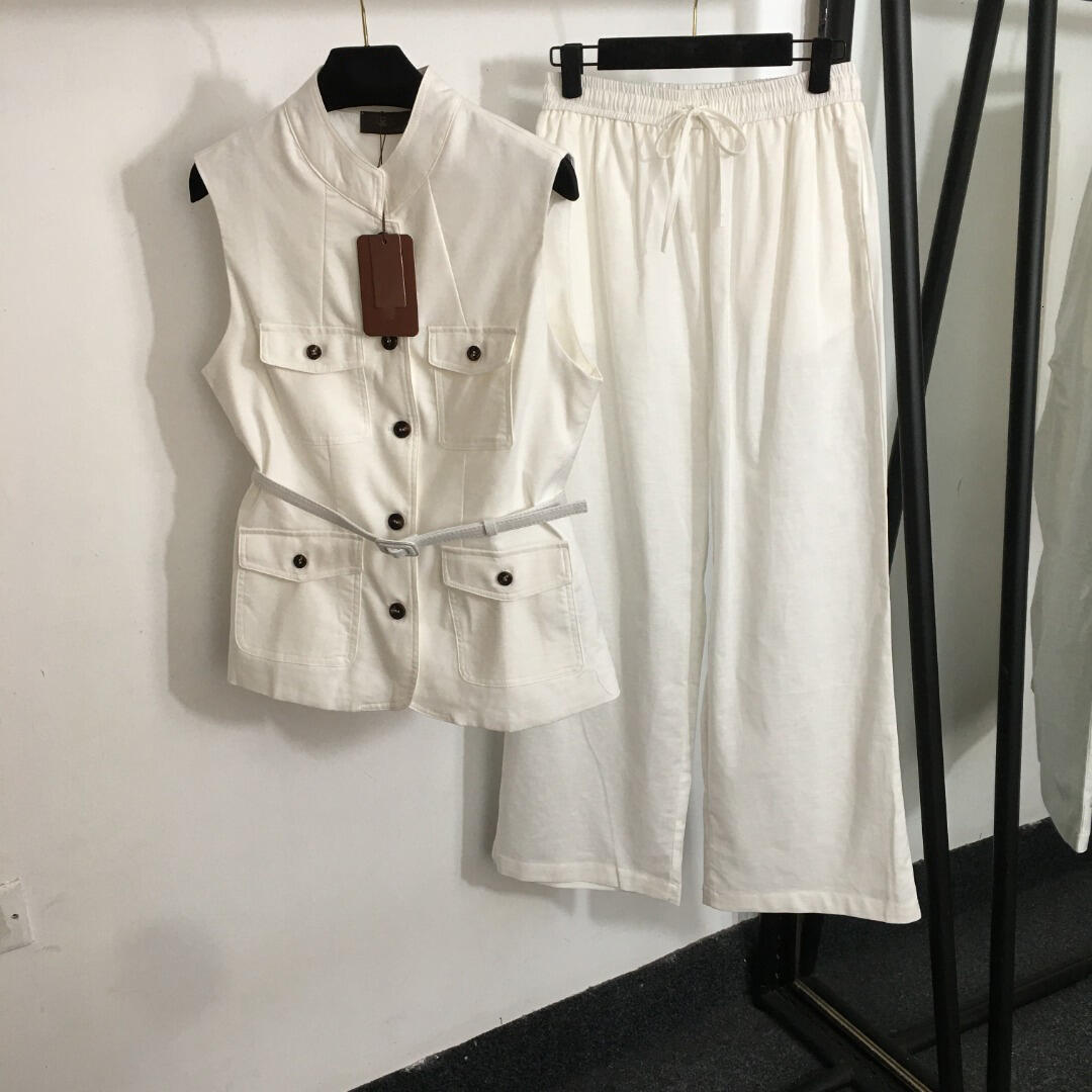 veste femme designer lin set girl marque d'été de survêtement de survêtement logo Logo dames multi-poche stand up collier sans manche