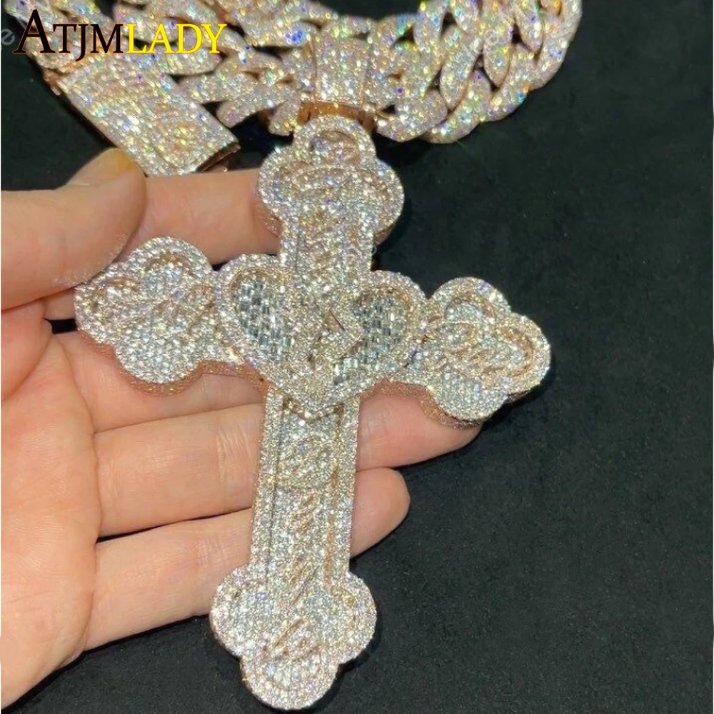 Hip Hop 5A CZ Pierre Pavée Bling Ice Out Coeur Croix Pendentifs Colliers pour Hommes Rappeur Bijoux Cubain Tennis Corde Chaîne De Mode 250613