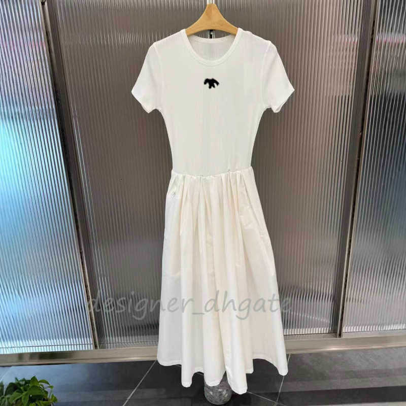 Basic & Casual Dresses designer Amp High_end Designer Jiangnan Home Same Style Summer New Hepburn Slimming Knitted Patchwork Short Sleeve Dress For