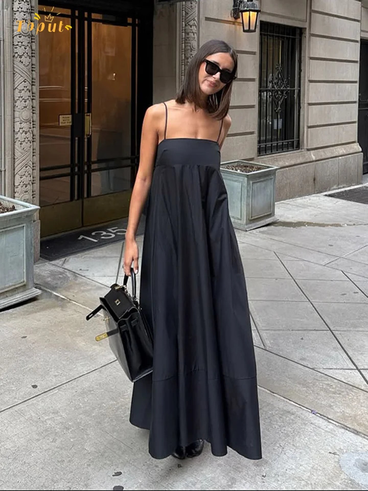 Backlesslesless Sling Long Robe Femmes décontractées Couc carré de taille haute