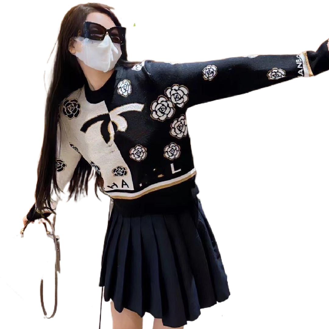 Women's Sweaters Designer New design fashion women's spring o-neck color block flower letter jacquard knitted sweater tops jumpers SMLXL I