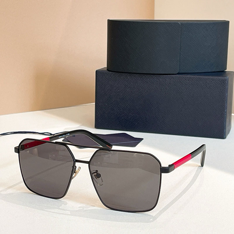 Square metal double bridge sunglasses 2025 Alloy Frames Men Women Brand Fashion Design PSA 50WS Polarized UV 400 red line Eyewear Collection navy bl