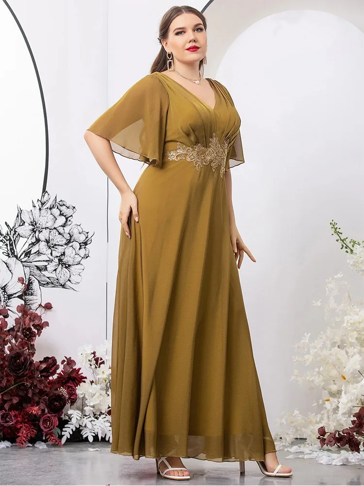 Taille en V couche V plissé la demoiselle d'honneur plissée Robe de soirée en mousseline de mousseline 4xl 5xl