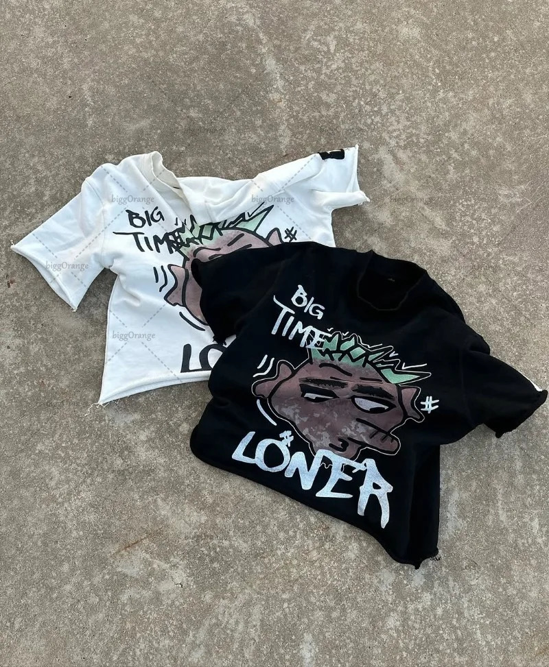 American Retro Harajuku Cartoon Print Oversized T-shirt Men Gothic Punk Y2K Graphics Top Hip Hop Trendy Streetwear Women 250616