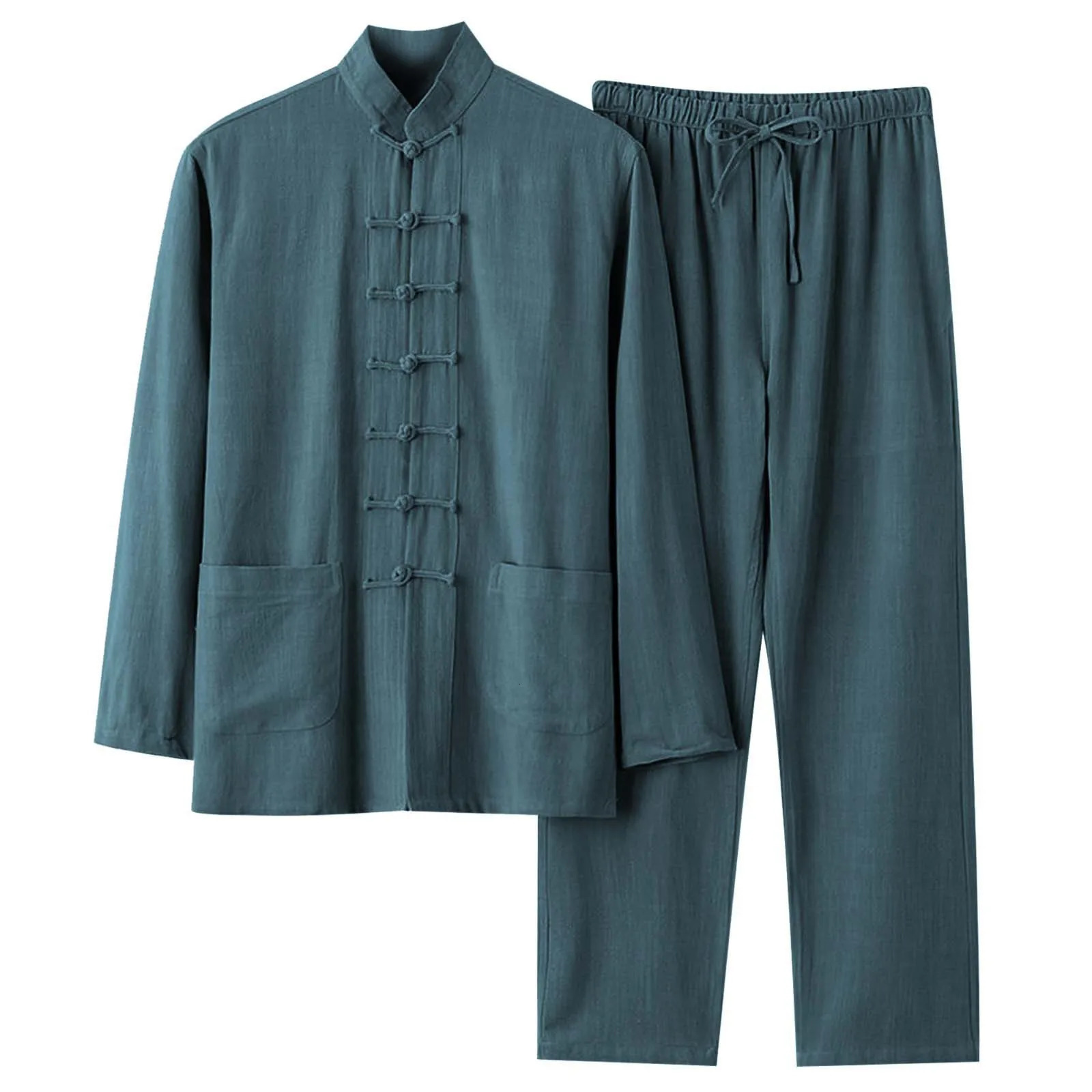 Chinese Style Retro Loose Tai Chi Long Pants Suit for Men Elegant Casual Cotton And Linen 2 Piece Long Sleeve Set Tang Suit 250614