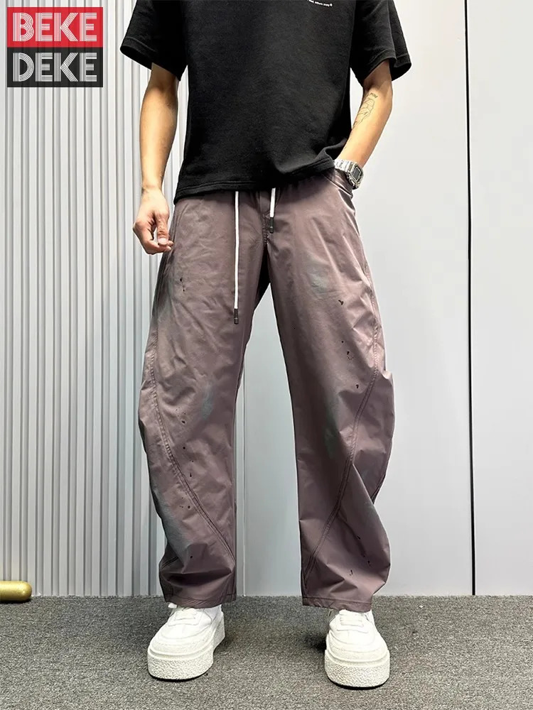 Mens Summer Séchage rapide pantalon cool vintage mince personnalité quotidienne de la jambe large pantalon élastique Taile décontractée pantalon