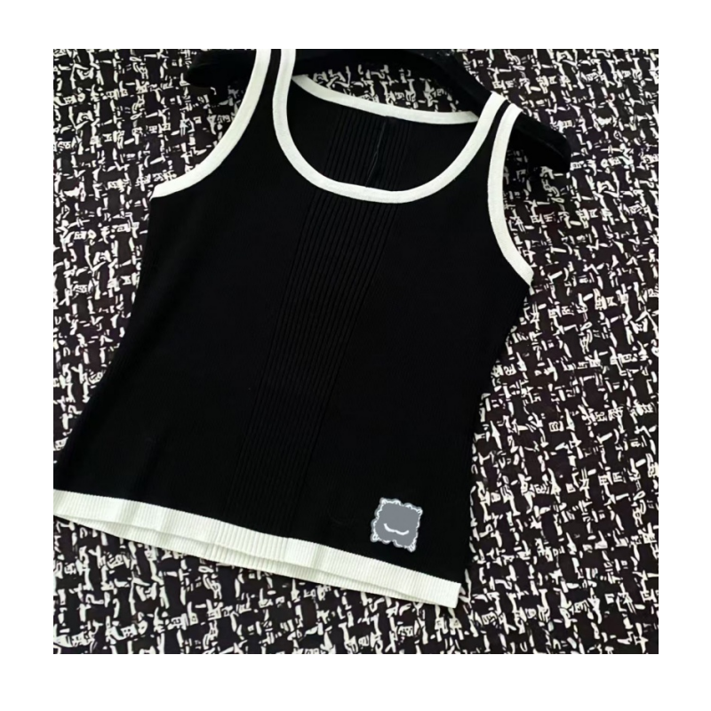 Sexy tank women designer vest fashion summer striped black minimalist girls top trendy cloth sticker logo short cool camisole vest versatile casual