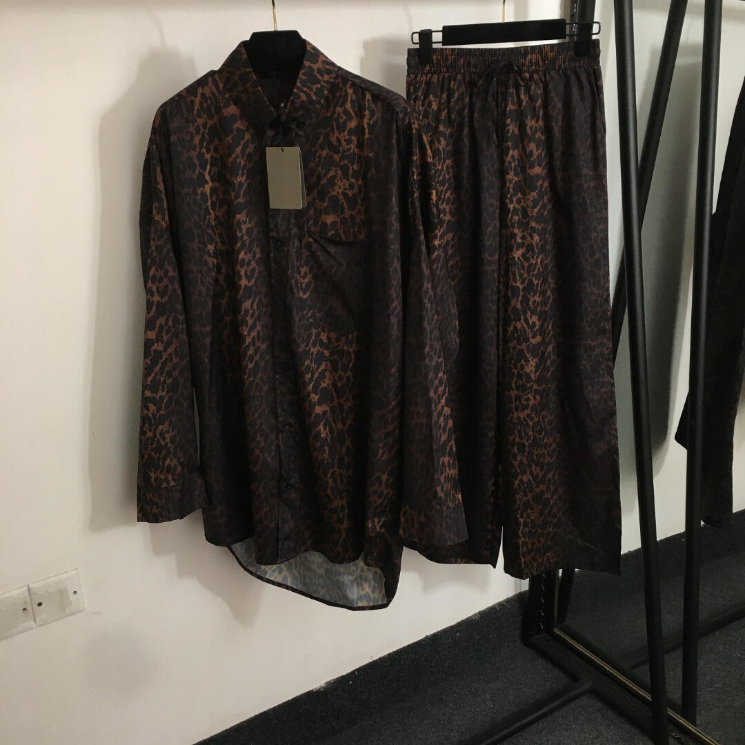 shirt women designer girl brand summer tracksuit set fashion leopard Print logo ladies long sleeved shirt lady high waist wide leg pants Jun 16