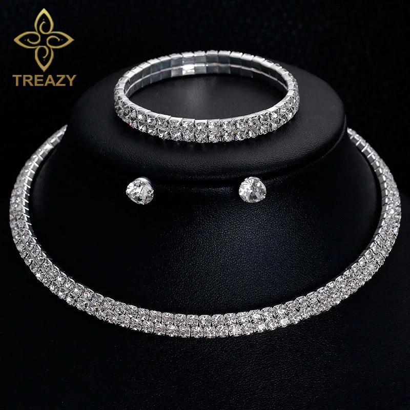 Boucles d'oreilles et bracelet Classic Crystal Crystal Crystal Collier et bracelet Ensembles de bijoux de mariage africains Accessoires de mariag