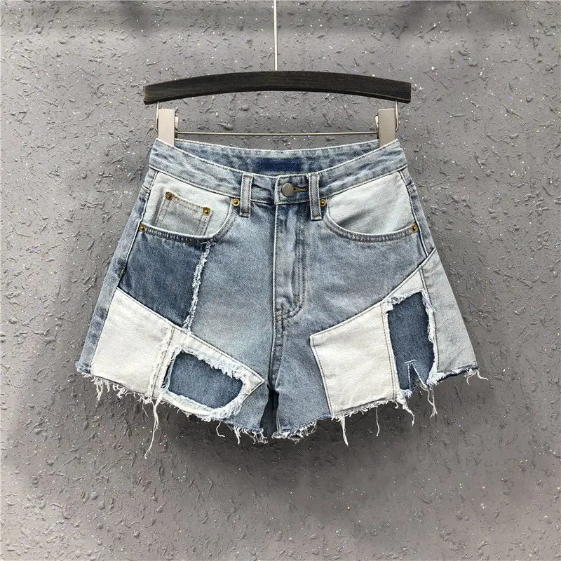 Fashion coréenne pour femmes Coréen Patch vintage Shorts en jean Ripped Denim Femme Streetwear Y2K POCHETS SEXY SEXY PANT