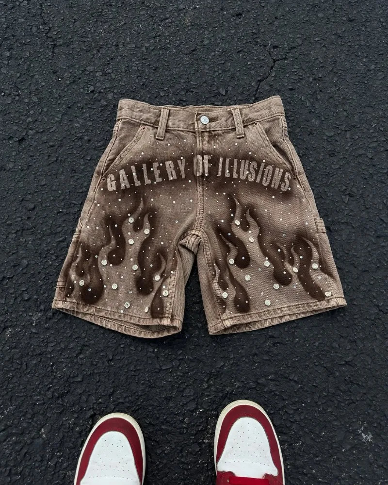 Vêtements de la rue Haute à flamme de flamme motif de jeans surdimensionné pour hommes y2k mode lâche harajuku hauteur hauteur pantalon de jambe
