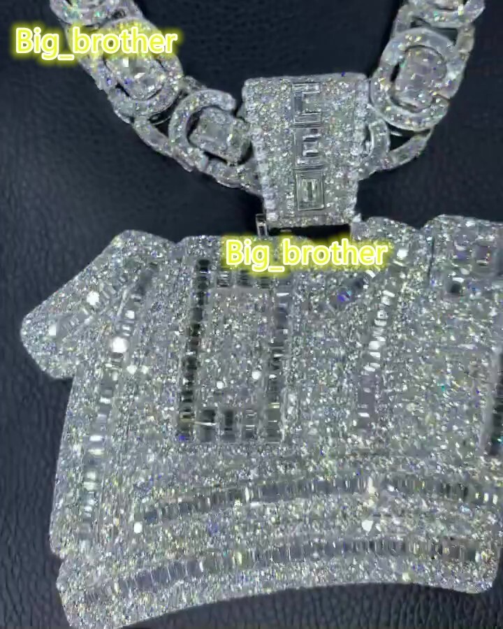 Round and Baguette Cut New Trendy Personalized Number Fully Iced Out VVS Moissanite S925 Sterling Silver Hip Hop Pendant for Him