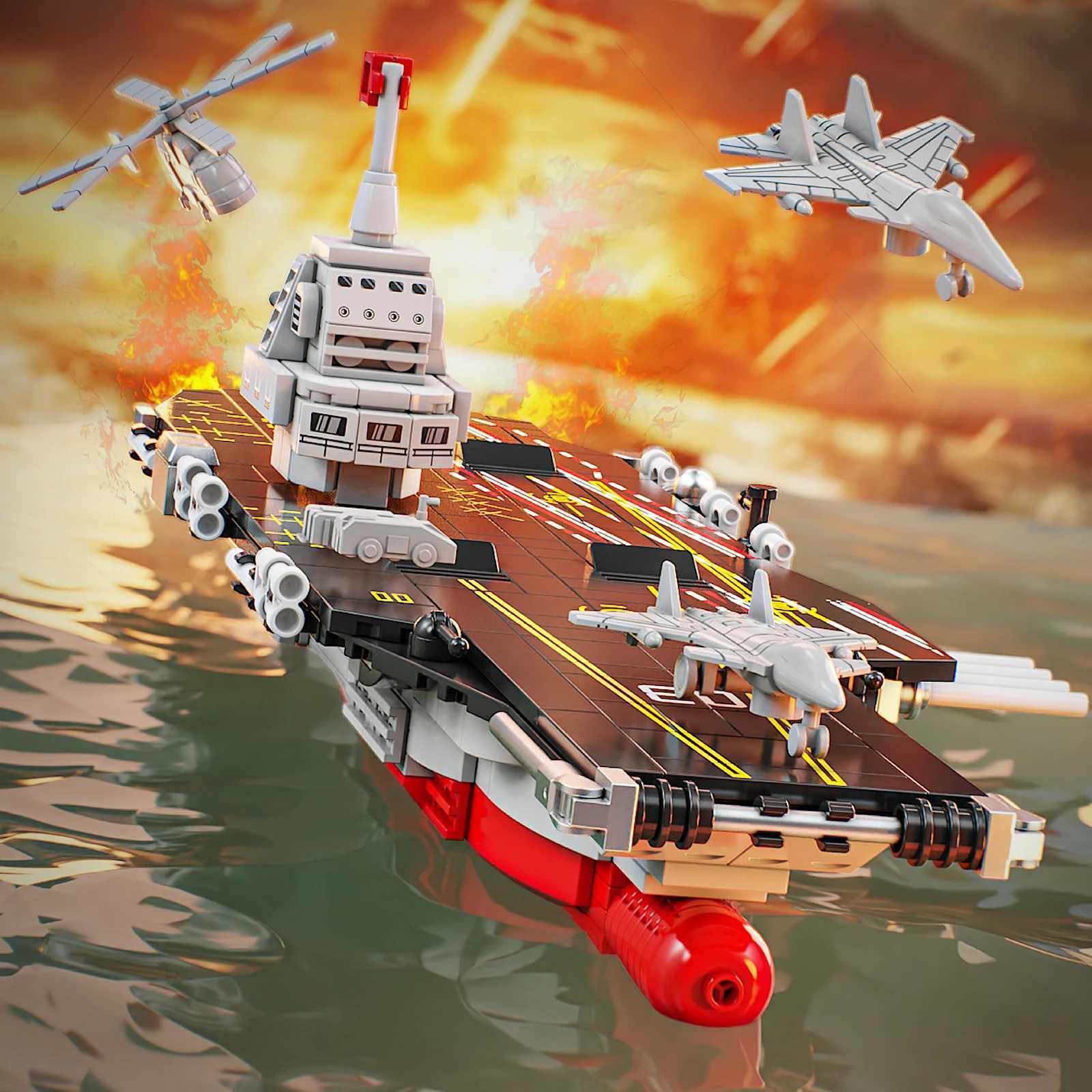 712PCS Aircraft Carrier Building Blocks Toys Model Ship Assemble Bricks Toy Sets For Kid Ornament Gifts M260309-image-1096810055