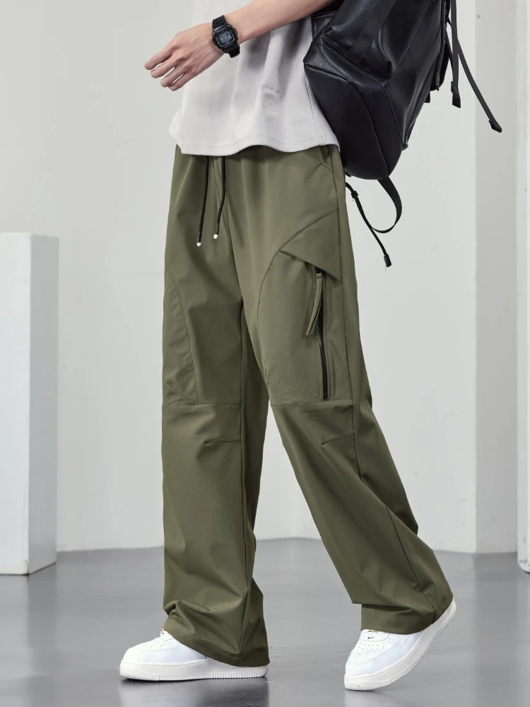 Mens Summer Cargo Pants with Zip Pockets Big Size 8XL 7XL 6XL Nylon Ice Silk Cooling Sweatpants Loose Fit Straight Trousers 250616