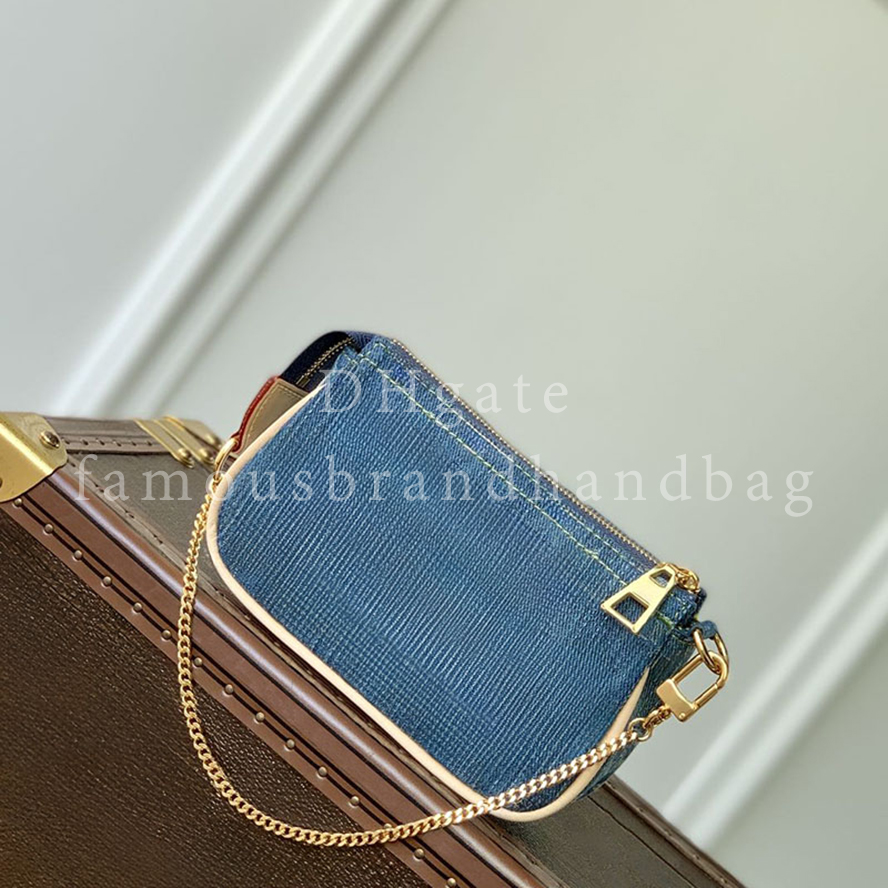 Denim de qualité de miroir exact Mini pochette Accessoires Pouche 15,5 cm Sac d'embrayage de créateur de sacs à main