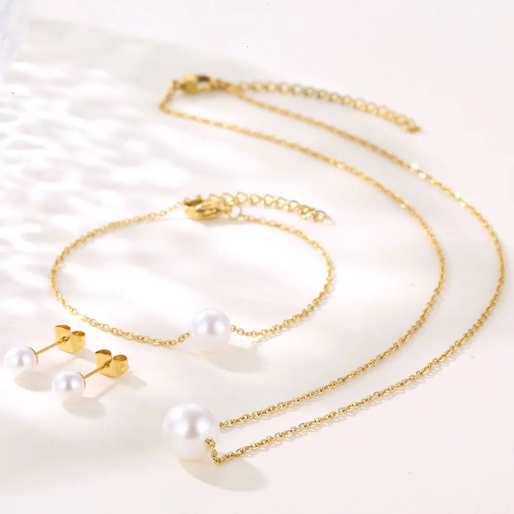 Collier de perles pour femmes Ensemble de bijoux en acier inoxydable Collier / boucles d'oreilles / bracelet Fashion Bijoux Accessoire 250617