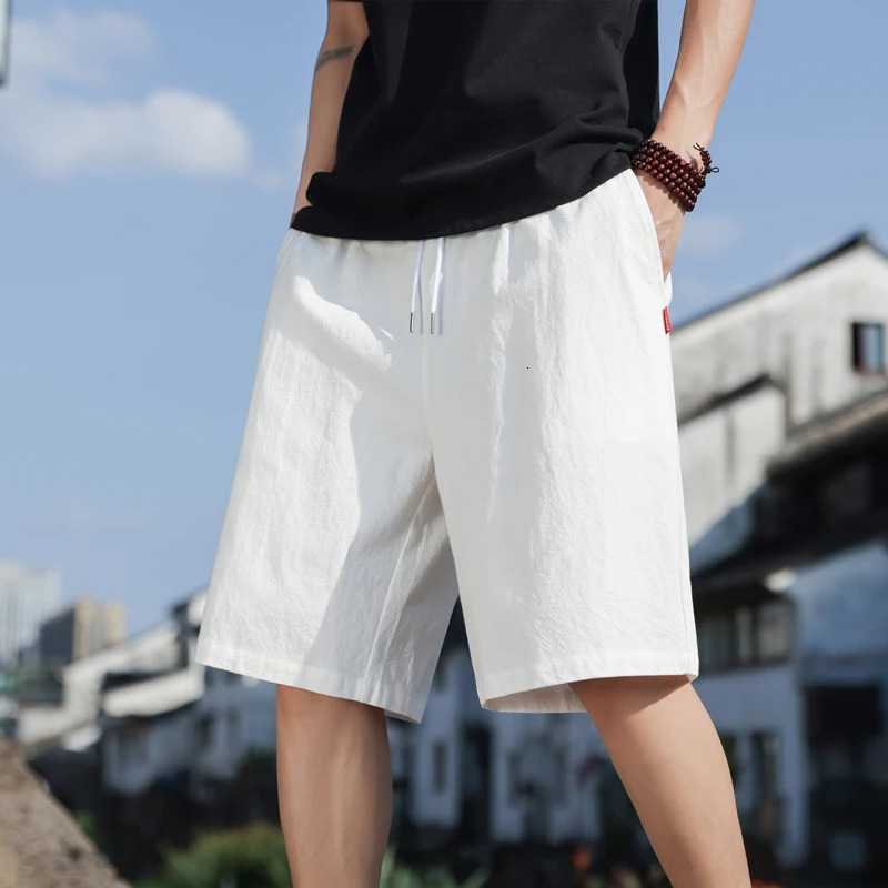 Men Shorts d'été clair mince lin respirant coton pur pantalon solide solide lacet lâche de gym décontractée shorts pour hommes vêtements 250614
