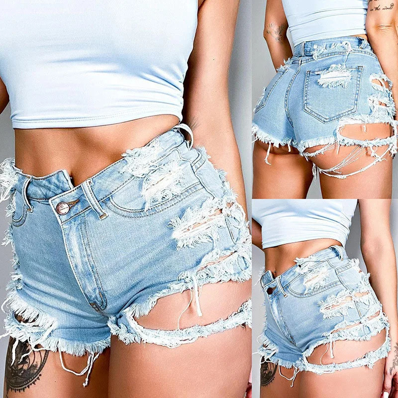 Summer Femmes Shorts Mini Jeans Lady Sexy Sexe Ripped Fetish Denim Pants Lady High Street Party Elastic Denim Shorts 250614