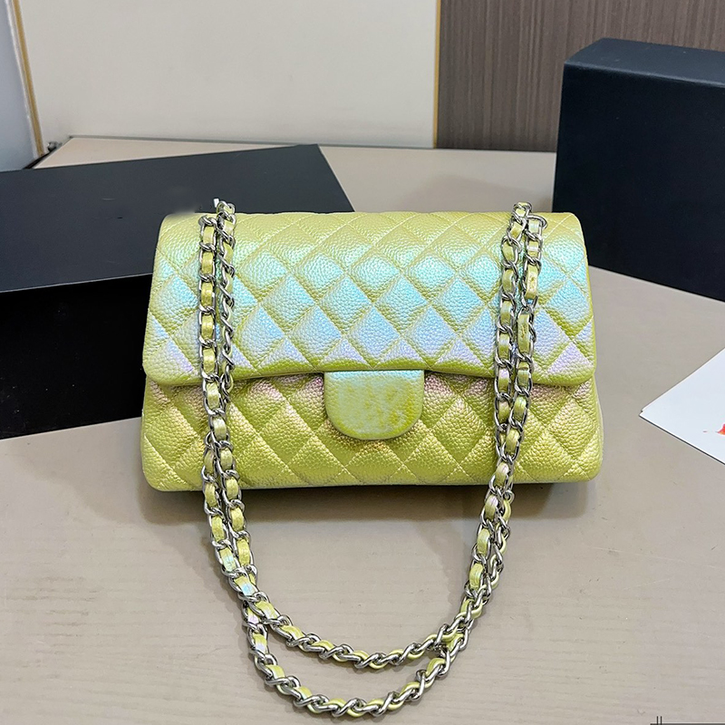 Womens Shoulder Bag 20/26cm Colorful Leather Clamshell Quilted Silver Hardware Metal Matelasse Chain Luxury Handbag Crossbody Makeup Sacoche Dinner