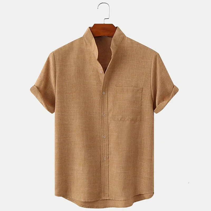 Summer Mens Shirts Solid Color Hemp Short Sleeve Lapel Shirt Casual Plus Size Wear 250618